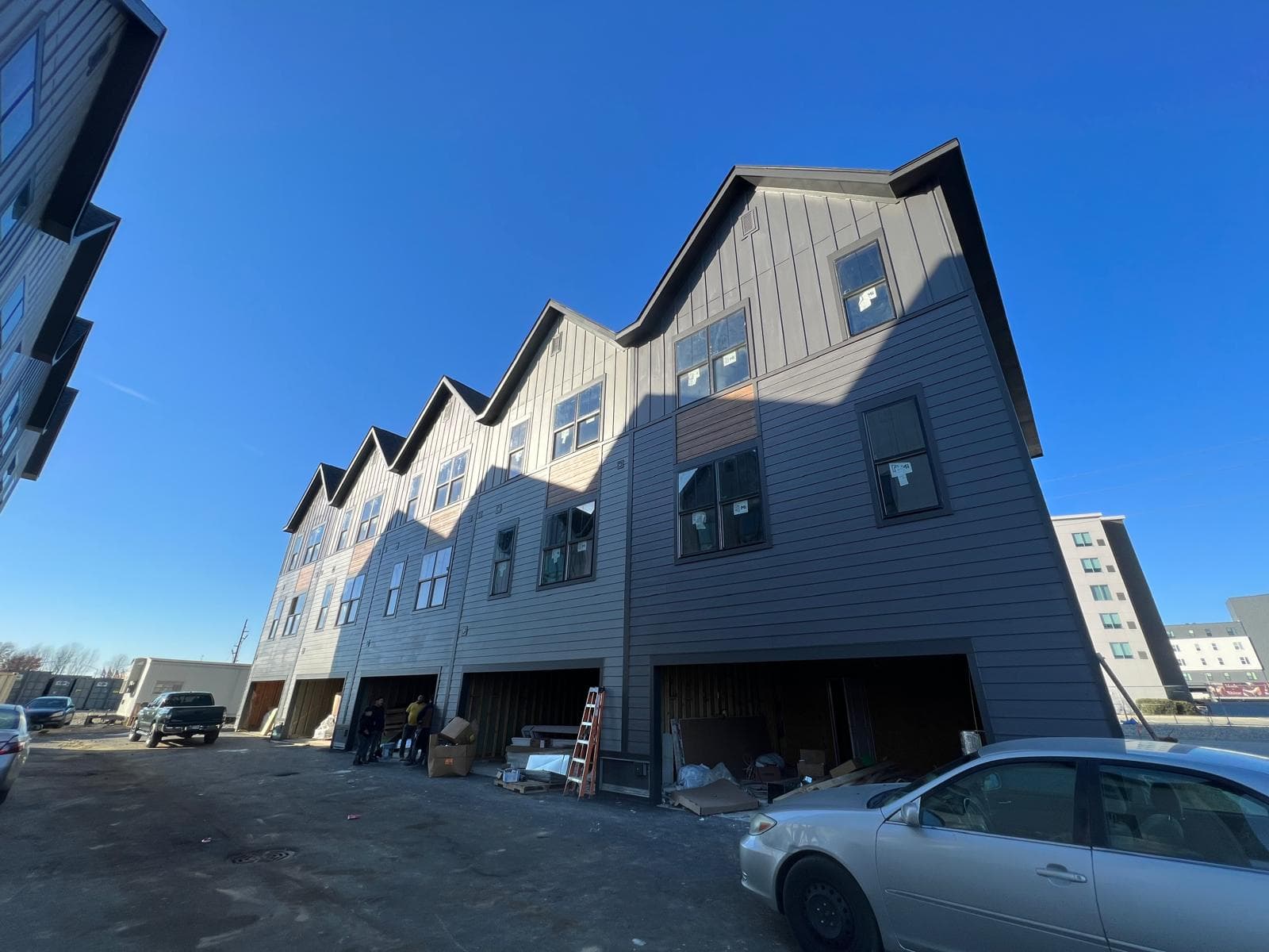 Townhome building exteriors under construction